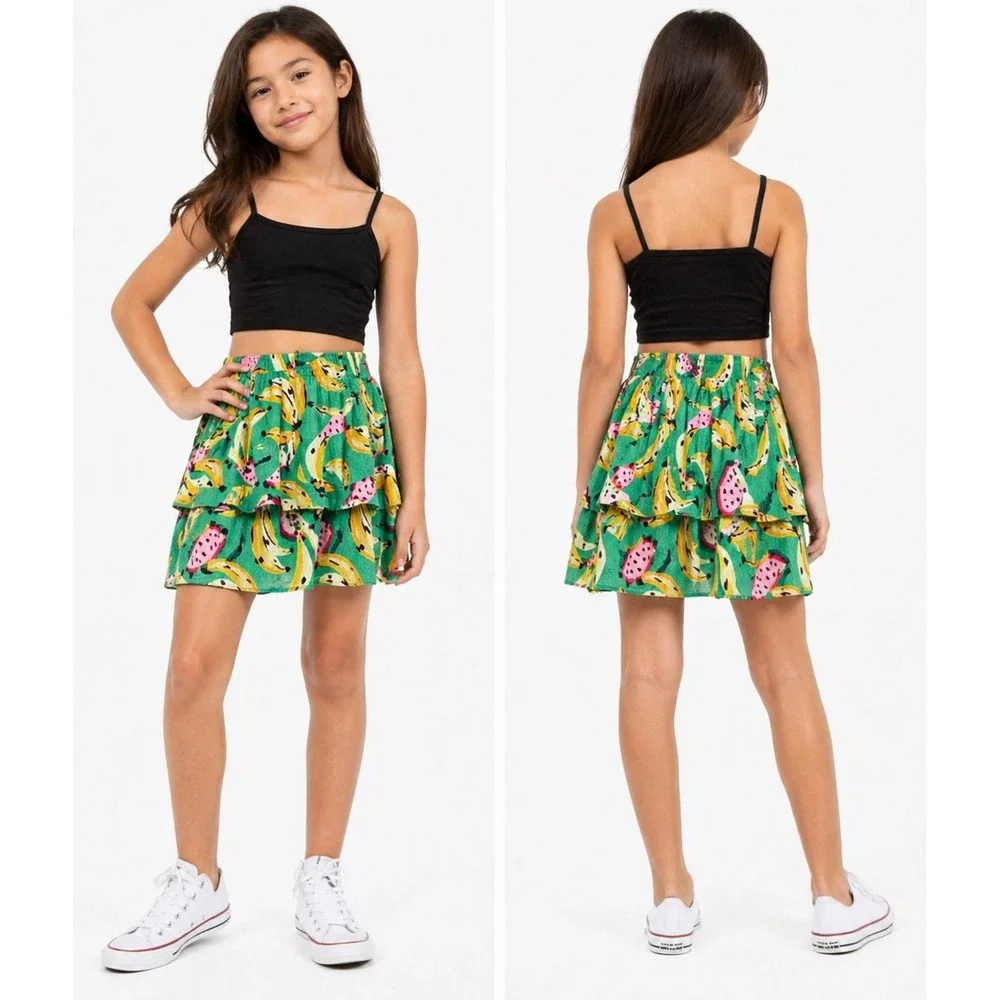Old Navy Skort Kids Size L 10-12 Green Banana Watermelon‎ Ruffle Fruit Skirt